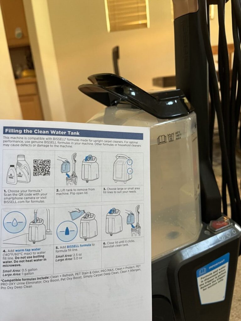 Filling the Bissell HydroSteam clean water tank
