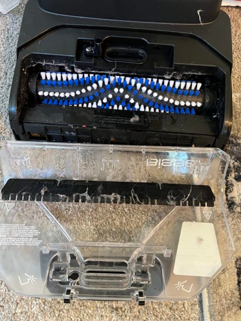 Siberian Husky hair trapped behind the removable Bissell HydroSteam nozzle