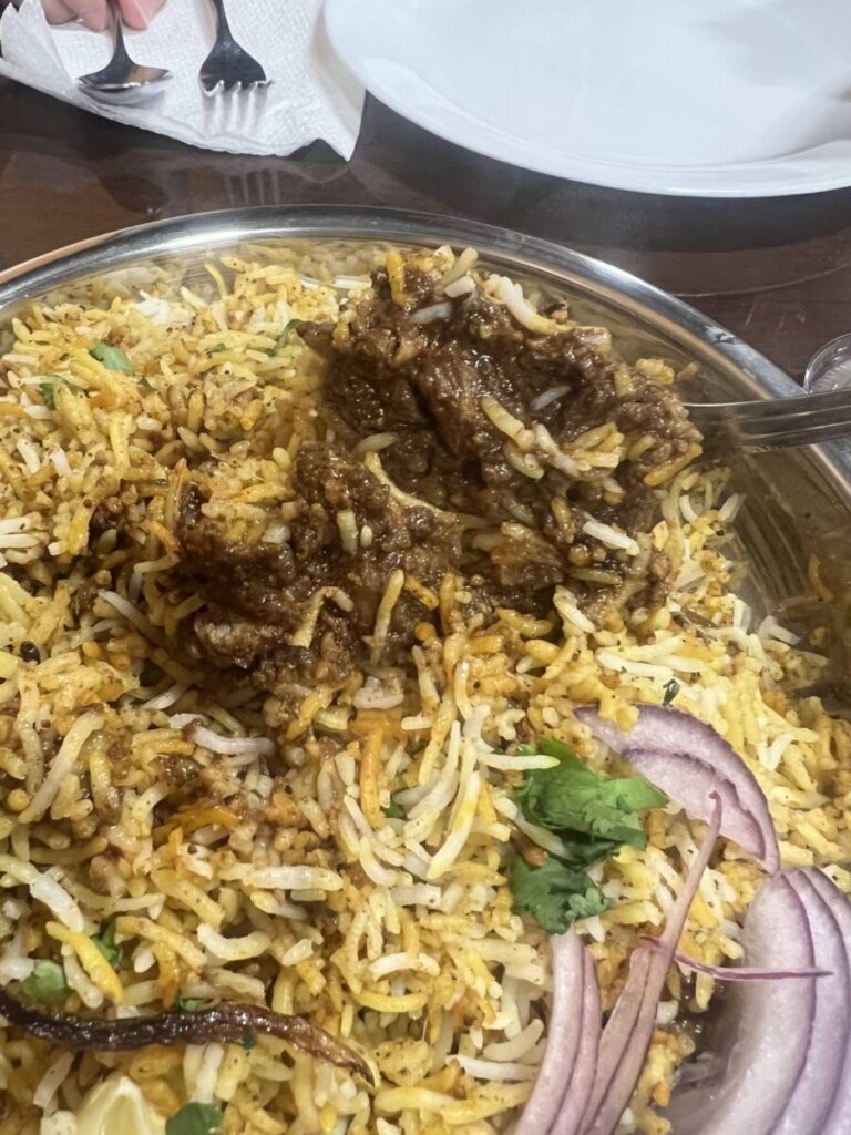Boneless lamb biryani special at Kinnera Biryani and Grill