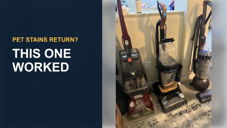 Pet carpet cleaners with the words Pet Stains Return, This One Worked
