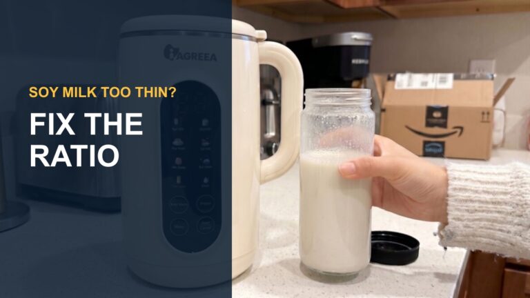 Soy milk maker with the words Soy Milk Too Thin, Fix the Ratio