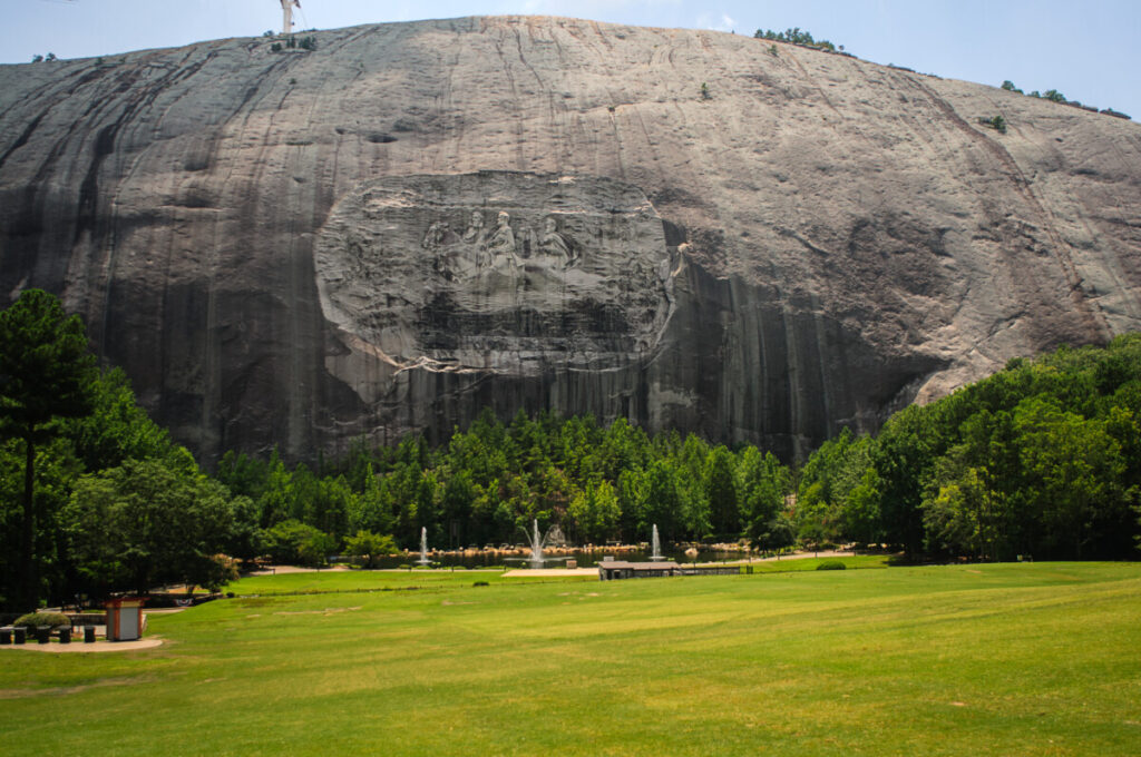 Memorial Lawn and carving at Stone Mountain Park in Georgia